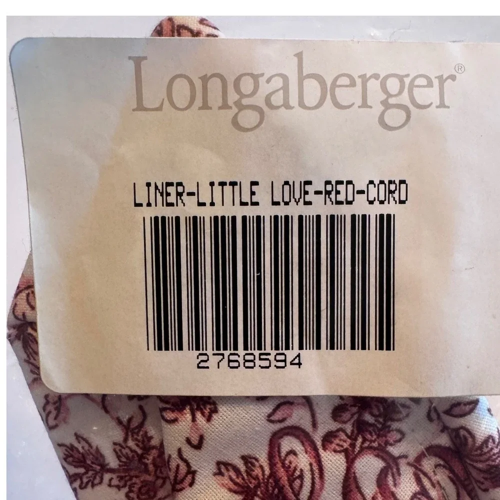 Longaberger Little Love Red Corded Small‎ Basket Liner New